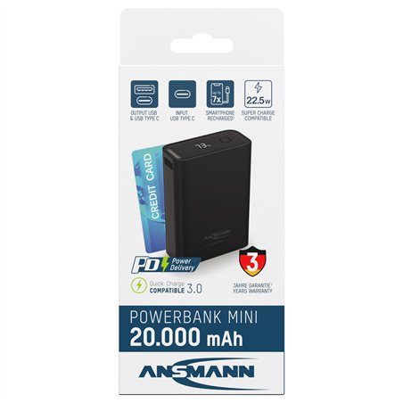 Ansmann Powerbank PRO 20.000 mAh USB-A+C Port 22,5W ne. 1700-0155