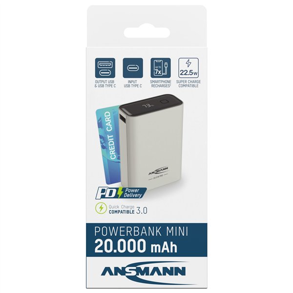 Ansmann Powerbank PRO 20.000 mAh USB-A+C Port 22,5W bia.1700-0157