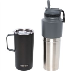 Asobu Twin Pack bottiglia con tazza, nero, 0.9 L + 0.6 L 2