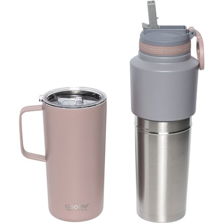 Asobu Twin Pack bottiglia con tazza, rosa, 0.9 L + 0.6 L