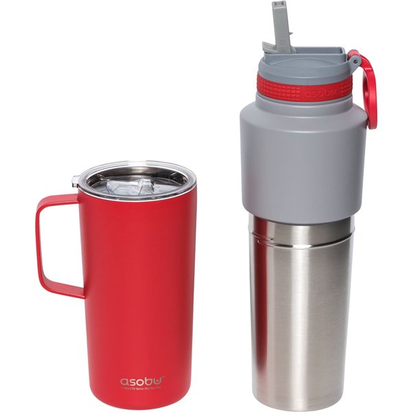 Asobu Twin Pack bottiglia con tazza, rosso, 0.9 L + 0.6 L
