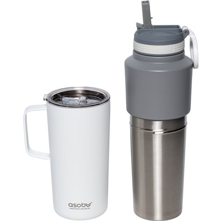 Asobu Twin Pack bottiglia con tazza, bianco, 0.9 L + 0.6 L