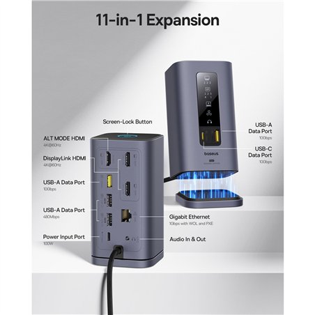 Baseus Spacemate Series 11-in-1 (MAC) Docking Station, grigio