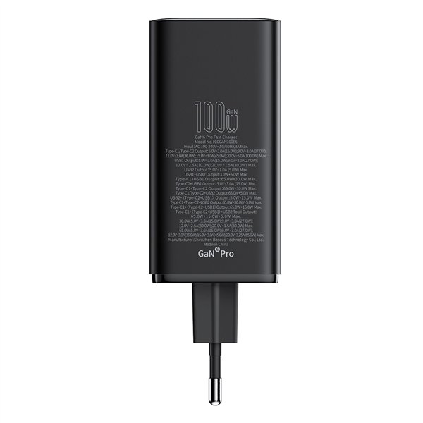 Baseus GaN6 Pro 100W EU con cavo ricarica 1m nero