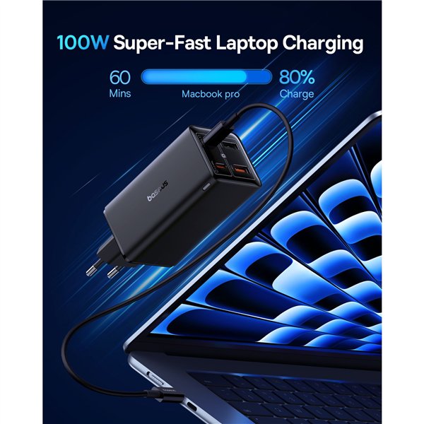 Baseus GaN6 Pro 100W EU con cavo ricarica 1m nero