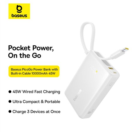 Baseus PicoGo Digital Display Power Bank 10000mAh 45W bianco