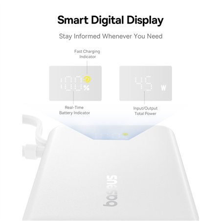 Baseus PicoGo Digital Display Power Bank 10000mAh 45W bianco