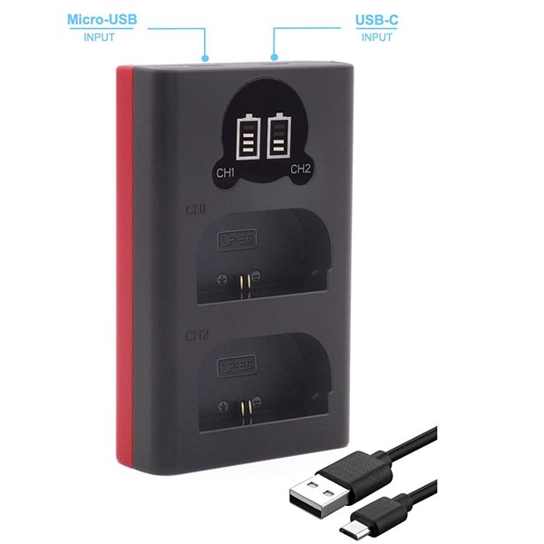 Baxxtar Pro caricabatt. LCD Dual per LP-E6