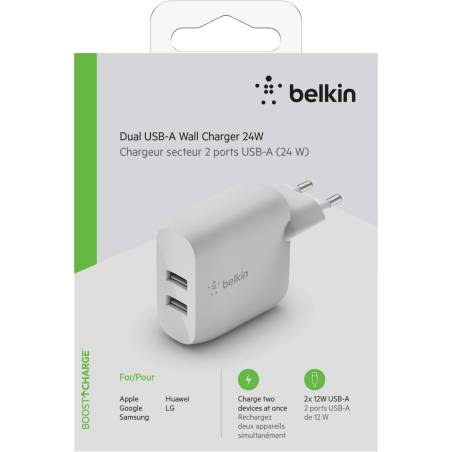 Belkin Dual USB-A carica batt. 24W bianco WCB002vfWH