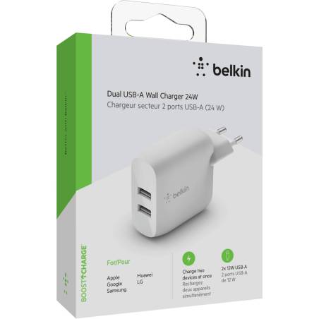 Belkin Dual USB-A carica batt. 24W bianco WCB002vfWH