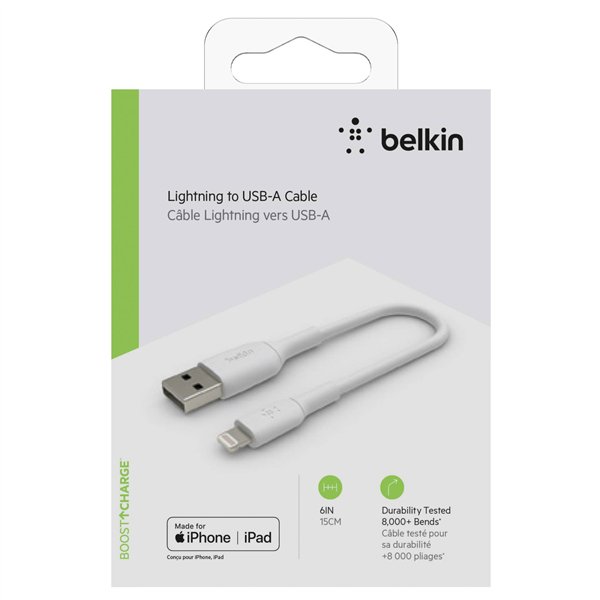Belkin cavo ric./sinc. Lightning 15cm, PVC, bianco, cert. mfi