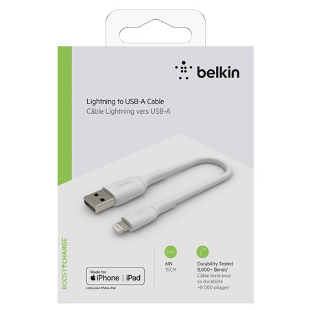 Belkin cavo ric./sinc. Lightning 15cm, PVC, bianco, cert. mfi