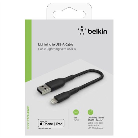 Belkin cavo ric./sinc. Lightning 15cm, rivestito, cert. mfi, nero