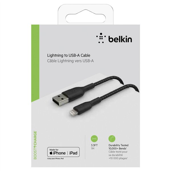 Belkin cavo ric./sinc. Lightning 1m, rivestito, cert. mfi, nero