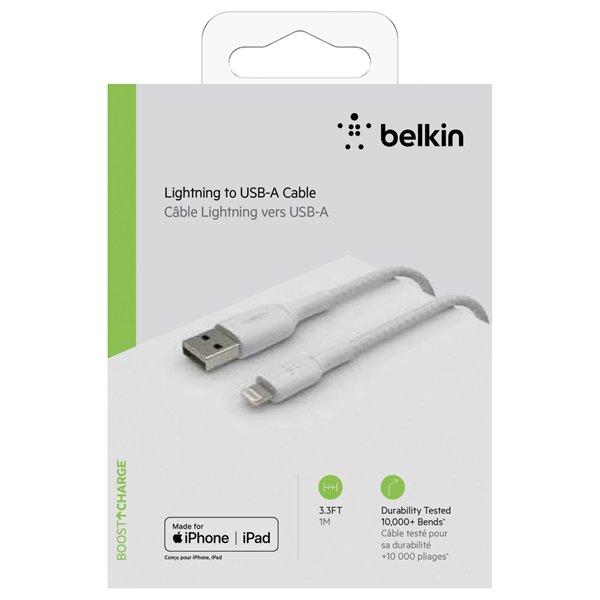 Belkin cavo ric./sinc. Lightning 1m, rivestito, cert. mfi, bianco