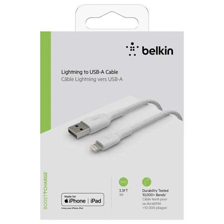 Belkin cavo ric./sinc. Lightning 1m, rivestito, cert. mfi, bianco