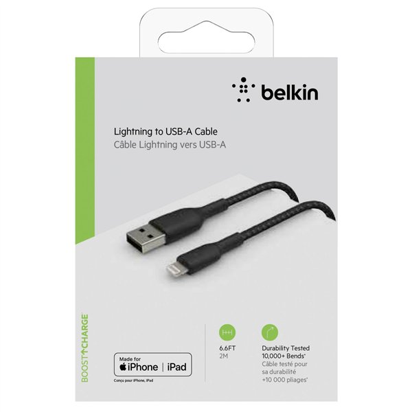 Belkin cavo ric./sinc. Lightning 2m, rivestito, cert. mfi, nero