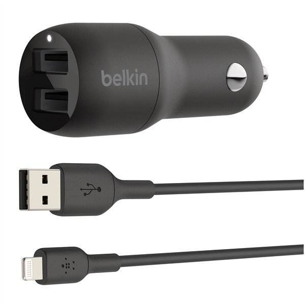 Belkin USB-A caricabatt.auto,24W 1m cavo Lightning CCD001bt1MBK