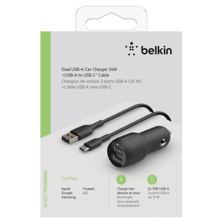 Belkin USB-A caricab. auto, 24W 1m cavo USB-C  nero CCE001bt1MBW