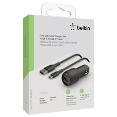 Belkin USB-A caricab. auto, 24W 1m cavo USB-C  nero CCE001bt1MBW 2