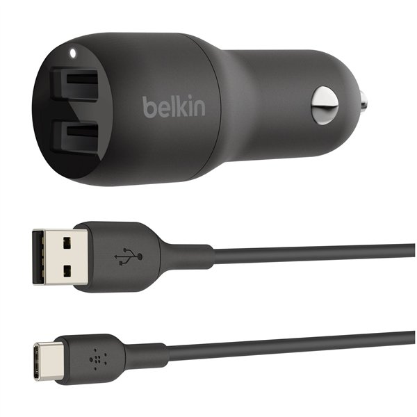 Belkin USB-A caricab. auto, 24W 1m cavo USB-C  nero CCE001bt1MBW