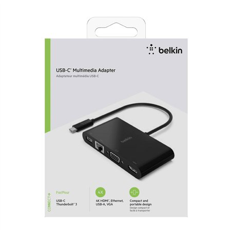 Belkin USB-C a Gigabit-Ethern. HDMI/VGA/USB A adatt., nero