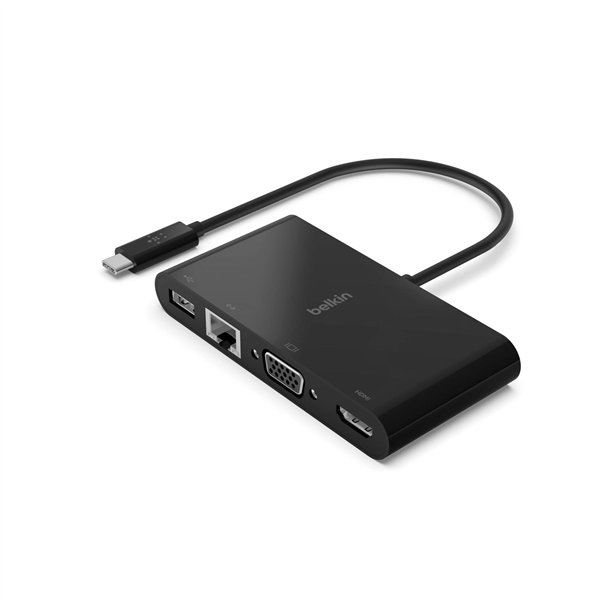 Belkin USB-C a Gigabit-Ethern. HDMI/VGA/USB A adatt., nero