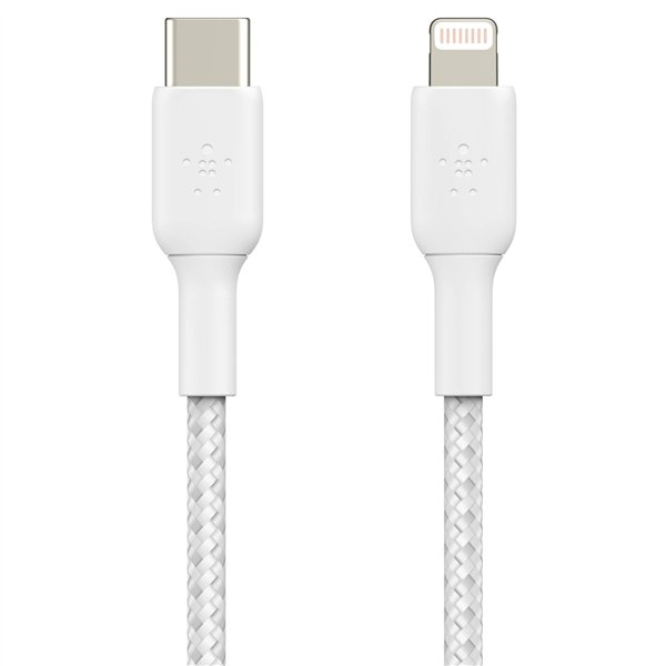 Belkin Lightning/USB-C cavo 1m rivestito mfi cert., bian.