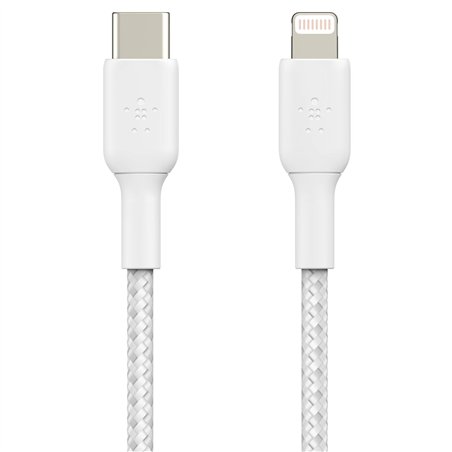 Belkin Lightning/USB-C cavo 1m rivestito mfi cert., bian.