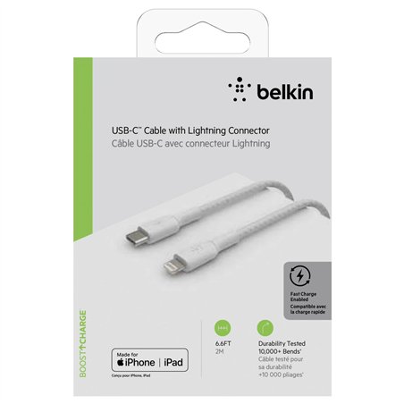Belkin Lightning/USB-C cavo 2m rivestito cert. mfi, bianco
