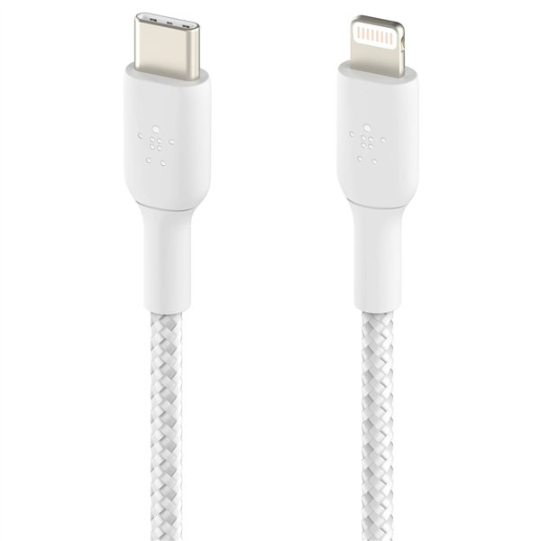 Belkin Lightning/USB-C cavo 2m rivestito cert. mfi, bianco