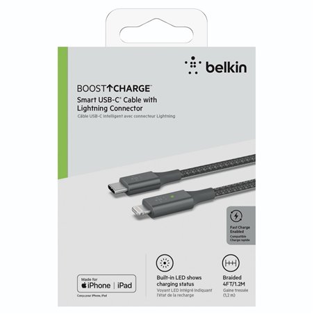 Belkin Smart LED cavo grig. 1,2m USB-C / Lightning   CAA006bt04GR