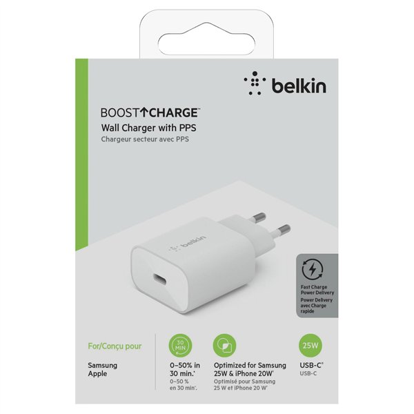 Belkin BOOST Charge 25W USB-C caricatore + PD, bian.WCA004vfWH