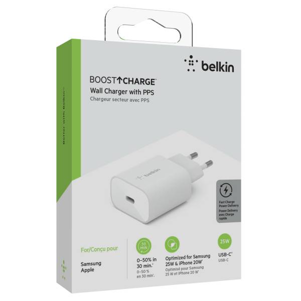 Belkin BOOST Charge 25W USB-C caricatore + PD, bian.WCA004vfWH
