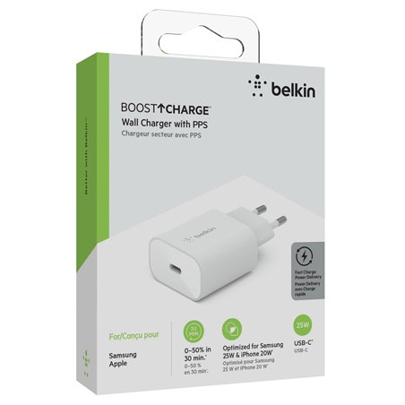Belkin BOOST Charge 25W USB-C caricatore + PD, bian.WCA004vfWH