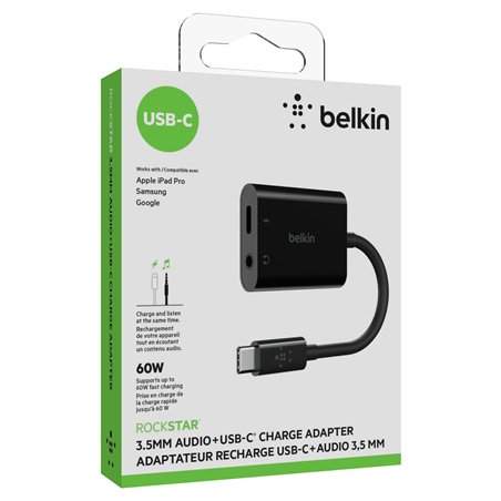 Belkin RockStar 3,5mm adatt.ric. audio e USB-C nero  NPA004btBK