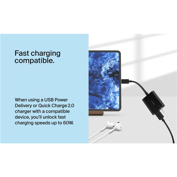 Belkin RockStar 3,5mm adatt.ric. audio e USB-C nero  NPA004btBK