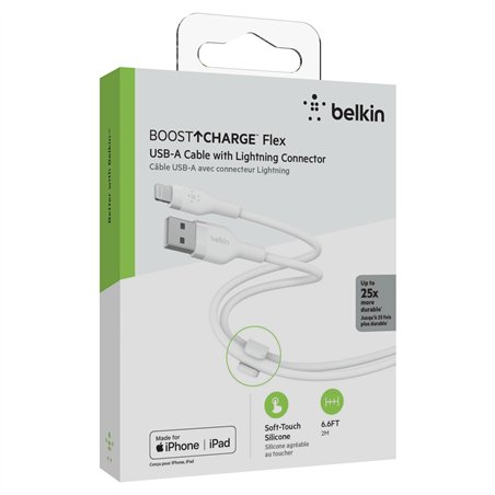 Belkin Flex Lightning/USB-A 2m mfi cert., bian. CAA008bt2MWH