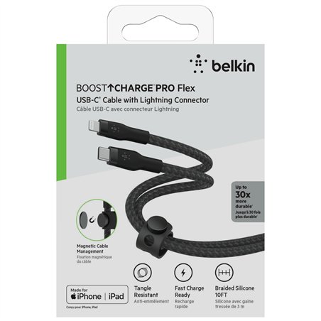 Belkin Flex Lightning/USB-C 15W 3m mfi.cert.nero CAA011bt3MBK