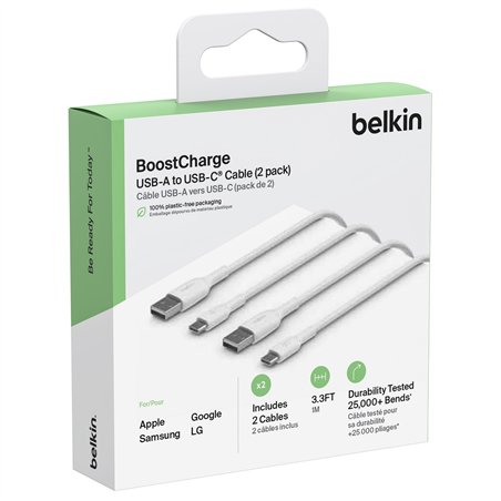 1x2 Belkin USB-C/USB-A PVC cavo 1m, conf.2pz.bia.CAB001bt1MWH2PK