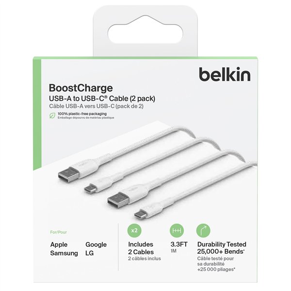 1x2 Belkin USB-C/USB-A PVC cavo 1m, conf.2pz.bia.CAB001bt1MWH2PK