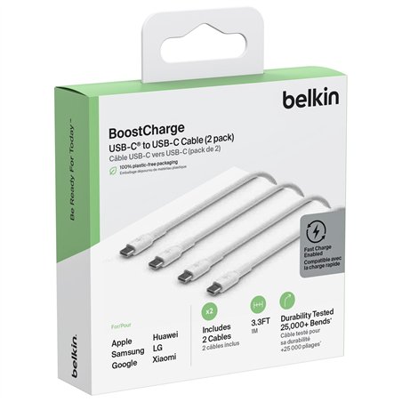 1x2 Belkin USB-C/USB-C 2.0 PVC 1m, conf.2pz.bia.CAB003bt1MWH2PK