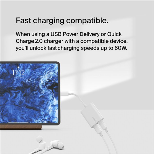 Belkin RockStar USB-C Audio e adatt. ricar, bian. F7U081btWH