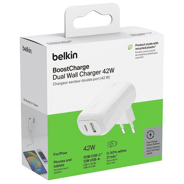 Belkin BOOST Charge 42W caricab. 30W USB-C/12W USB-A   WCB009vfWH