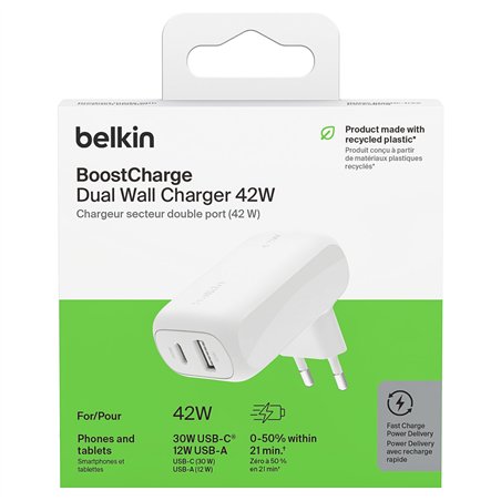 Belkin BOOST Charge 42W caricab. 30W USB-C/12W USB-A   WCB009vfWH