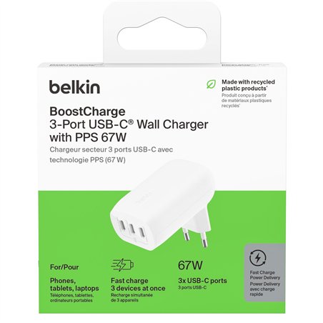 Belkin BOOST Charge USB-C 67W 3 x USB-C, PPS, bian. WCC002vfWH