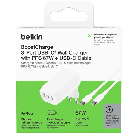 Belkin BOOST Charge USB-C 67W 3xUSB-C + cavo WCC002vf2MWH-B6