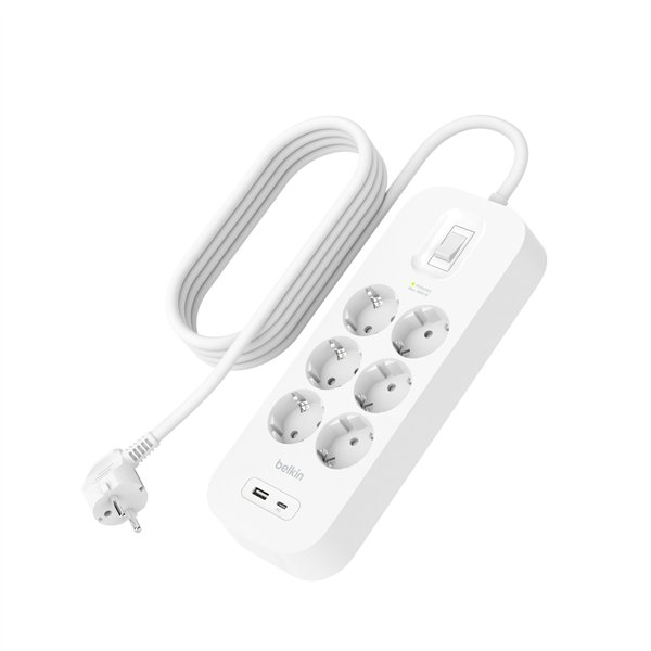 Belkin presa multipla 6 prese USB-A+C,650J,18W,2m SRB002vf2MV2
