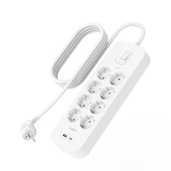 Belkin presa multipla 8 prese + USB-A+C,900J,18W,2m SRB003vf2MV2