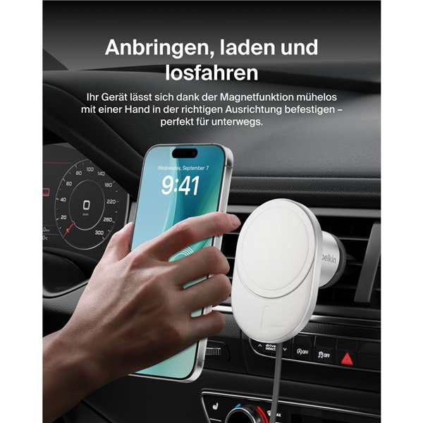 Belkin caricab. magnet.wirel. p. auto  Qi2(15W),con aliment. 20W